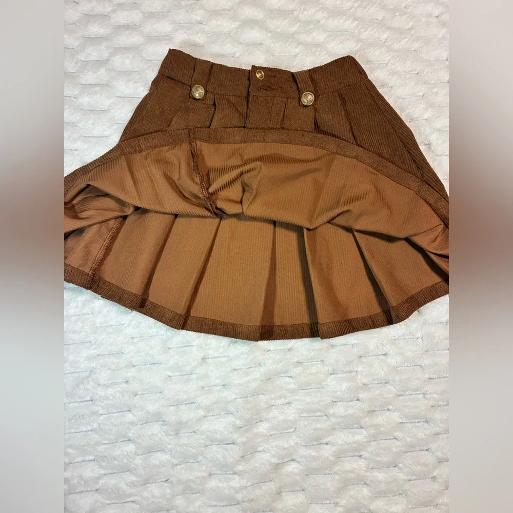 SHEIN Cute vintage coffee pleated corduroy skirt - Size XS